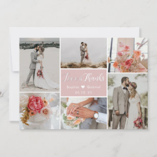 Elegant Romantisk Rosa 6 Photo Collage Bröllop Tack Kort