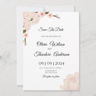 Elegant Romantisk Rosa Blommigt Bröllop spara datu Inbjudningar