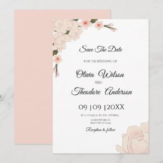 Elegant Romantisk Rosa Blommigt Bröllop spara datu Inbjudningar