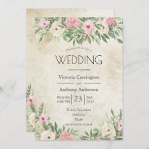 Elegant Romantisk Rosa Blommigt Vattenfärg Bröllop
