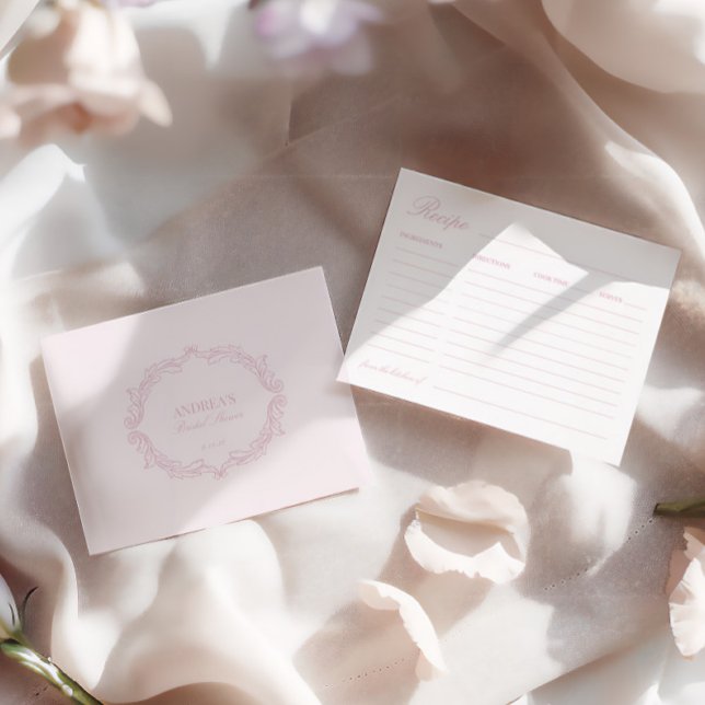 Elegant romantisk rosa bröllopsdusch receptkort tilläggskort (Elegant Romantic Pink Bridal Shower Recipe Card)
