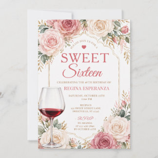 Elegant romantisk rosa ros Sweet Sixteen födelseda Inbjudningar