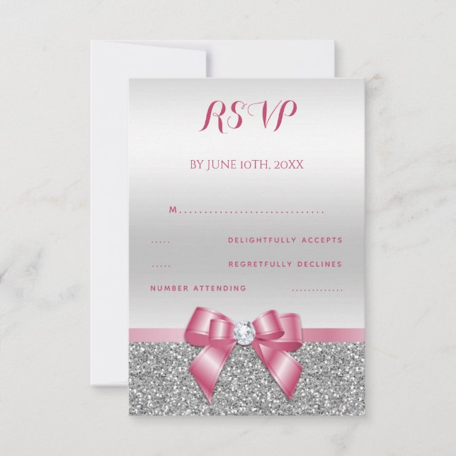 Elegant Romantisk Rosa Slinga & Silver Glitter RSV OSA Kort (Framsida)