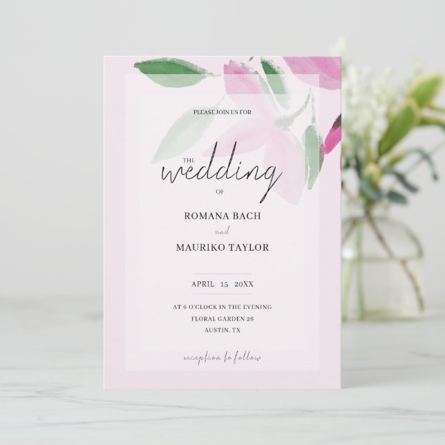 Elegant romantisk rosa vildblommor akvarell konst inbjudningar (Stående Fram)