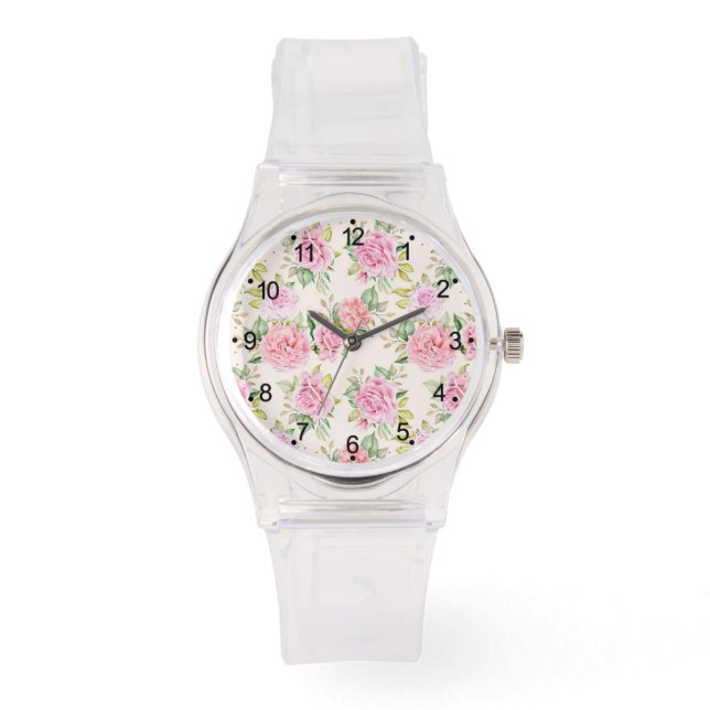 Elegant romantisk rosblommig mönster armbandsur (Framsida)