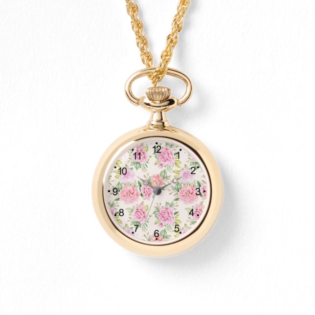 Elegant romantisk rosblommig mönster armbandsur (Framsida)