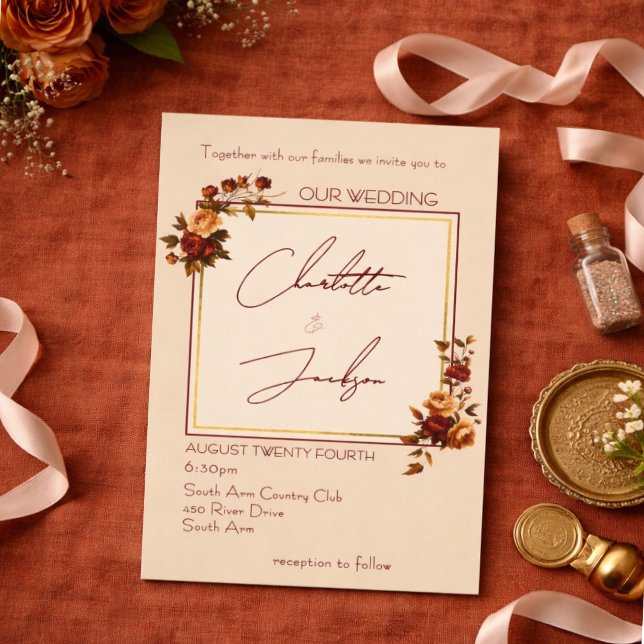 Elegant Romantisk Rostrosa Höstbröllop Inbjudningar (Skapare uppladdad)