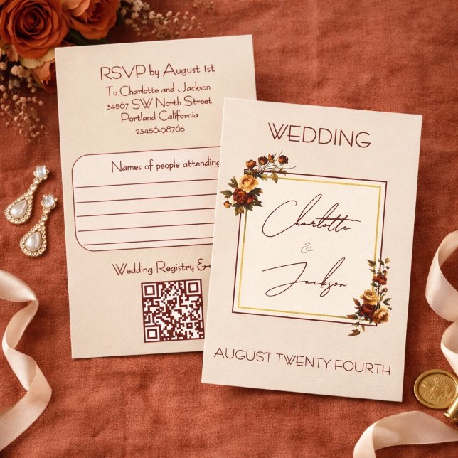 Elegant Romantisk Rostrosa Höstbröllop OSA Kort (Skapare uppladdad)