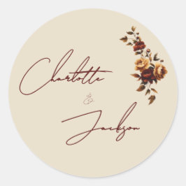 Elegant Romantisk Rostrosa Höstbröllop Runt Klistermärke