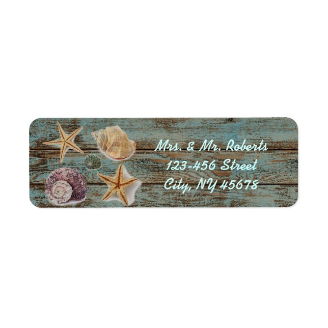 elegant romantisk stuga strandbröllop med strand returadress etikett (Framsidan)