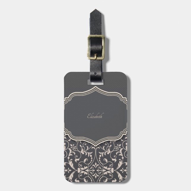 Elegant romantisk svart, personliga virvlar bagagebricka (Vertikal Framsida)