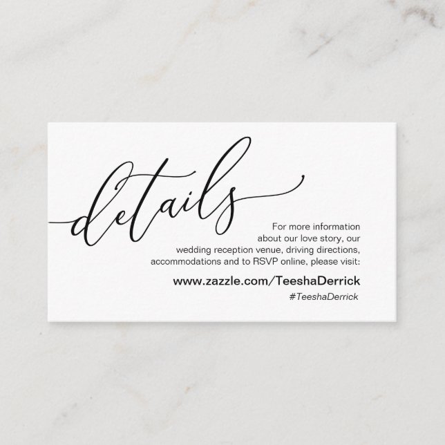 Elegant romantisk, svart, vår Bröllop-information Tilläggskort (Framsida)