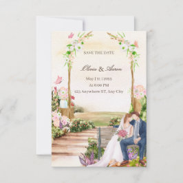 Elegant Romantisk Trädgårdskoppel Illustration Spa Inbjudningar