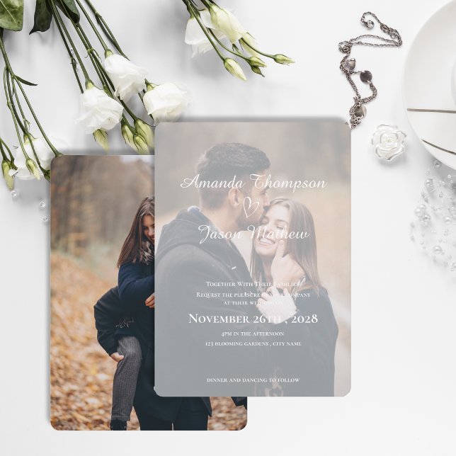 Elegant Romantisk Två Foto Dubbelsidig Bröllop Inbjudningar (Elegant Romantic Two Photo Double-Sided Wedding Invitation)