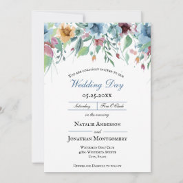 elegant romantisk vår blommigt dammiga blått bröll inbjudningar