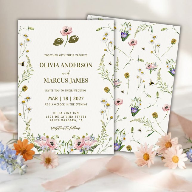 Elegant Romantisk Vår Vildblomma Bröllop Inbjudningar (Skapare uppladdad)