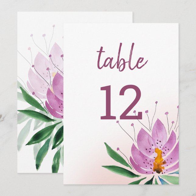 Elegant romantisk violett lotus akvarell konst meddelande (Fram/baksida)