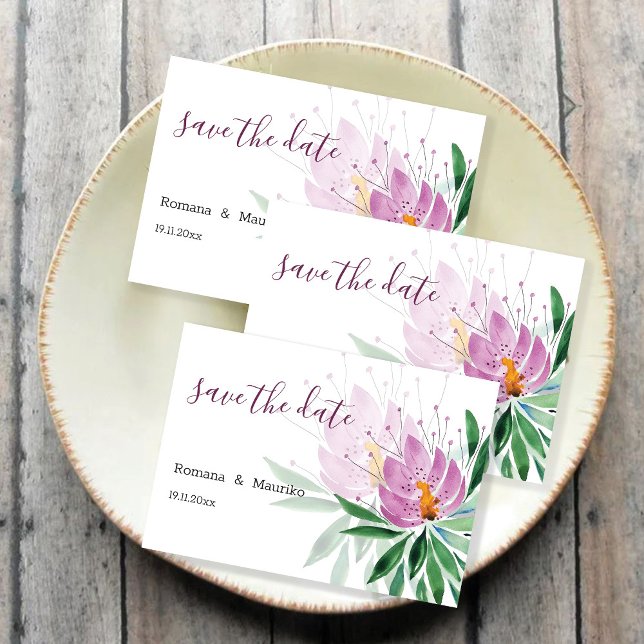 Elegant romantisk violett lotus akvarell konst spara datumet (Skapare uppladdad)