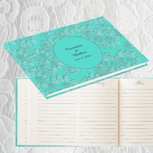 Elegant Romantiska Daisy Blommigt Turkos Bröllop Gästböcker (Elegant Romantic Daisies Floral Turquoise Wedding Guest Book)