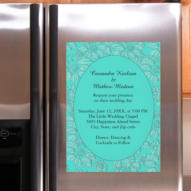 Elegant Romantiska Daisy Blommigt Turkos Bröllop Magnetisk Inbjudningskort (Elegant Romantic Daisies Floral Turquoise Wedding Magnetic Invitation)