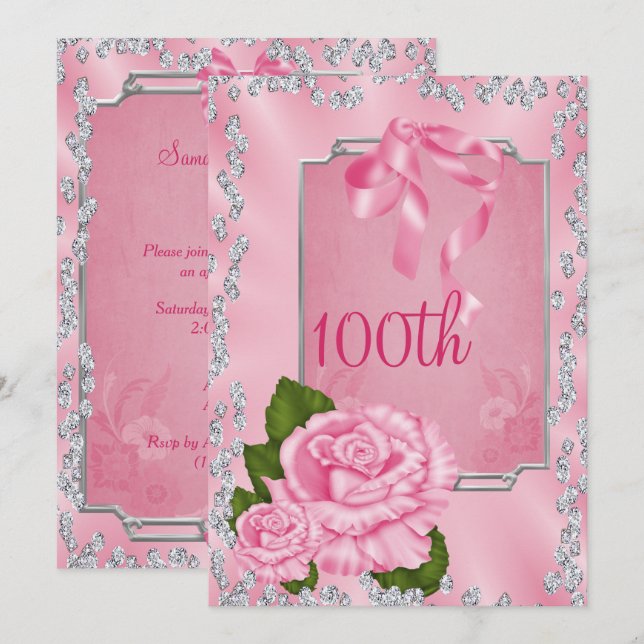 Elegant Romantiska Rosor & Slingor 100-årsfirande Inbjudningar (Fram/baksida)