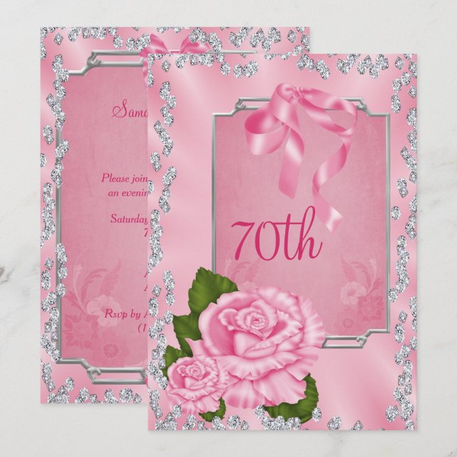 Elegant Romantiska Rosor & Slingor 70-årsdag Inbjudningar (Fram/baksida)