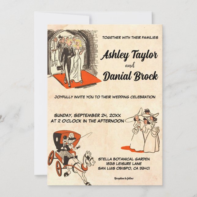 Elegant Romantiskt par Tecknad Bok-ThLED Bröllop Inbjudningar (Framsida)