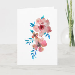 Elegant Romantiskt Rosa Watercolor Flowers Card Tack Kort