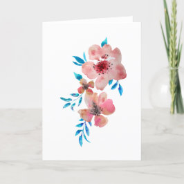 Elegant Romantiskt Rosa Watercolor Flowers Card Tack Kort