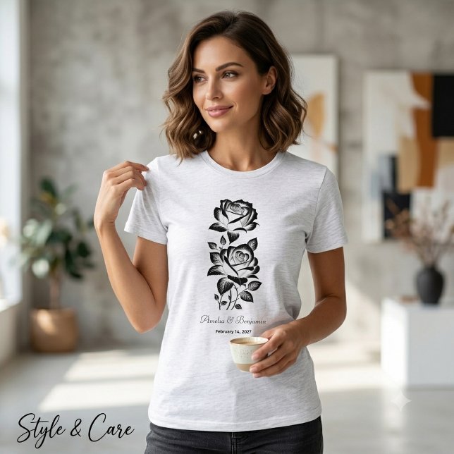 Elegant ros anpassad monogram datum vacker t shirt (Elegant Rose Custom Monogram Date Lovely Tri-Blend Shirt)