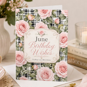 Elegant ros födelsedagsblomma juni glad födelsedag kort