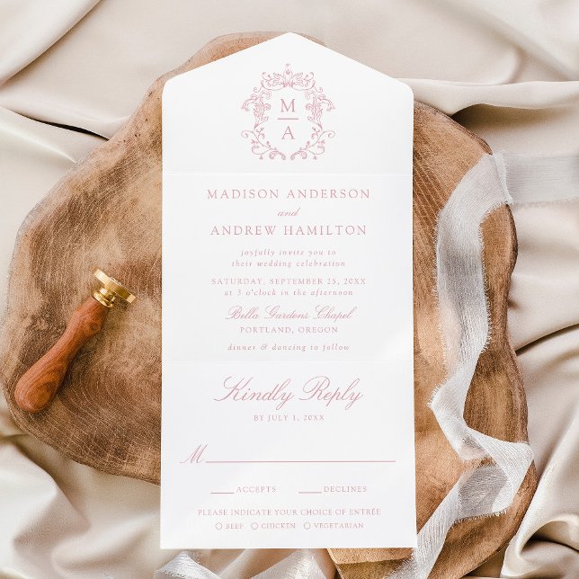 Elegant Ros Krön Kina Monogram Bröllop (Skapare uppladdad)