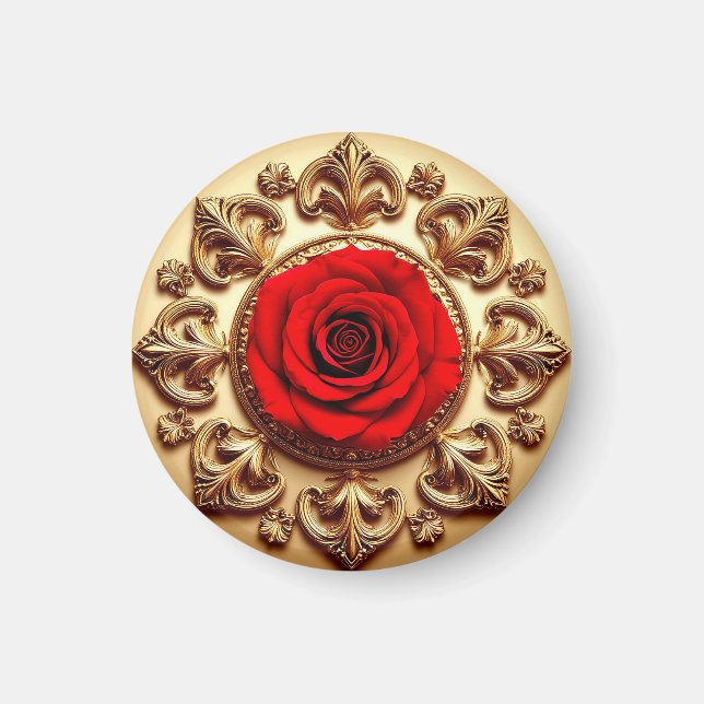 Elegant ros med utsmyckad dekorativ ram magnet (Framsidan)