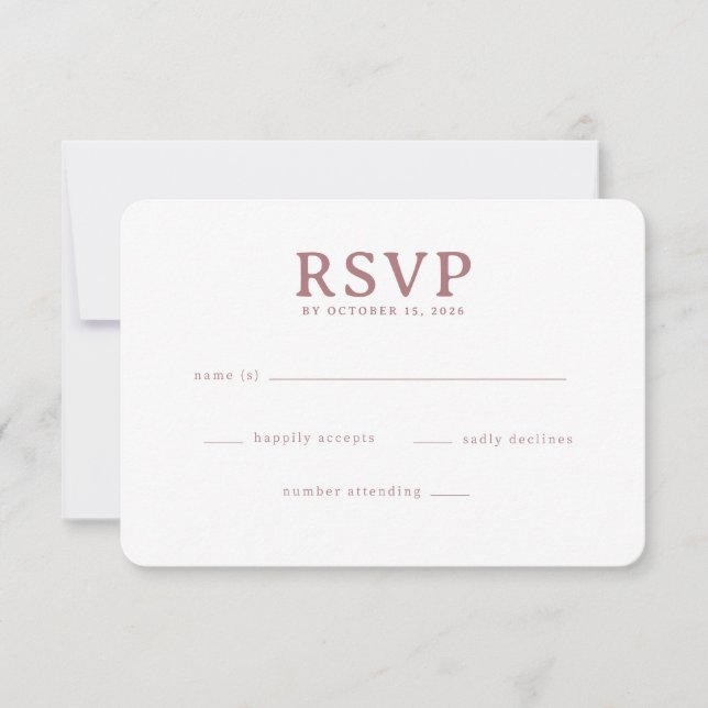 Elegant Ros Minimalist RSVP OSA Kort (Framsida)
