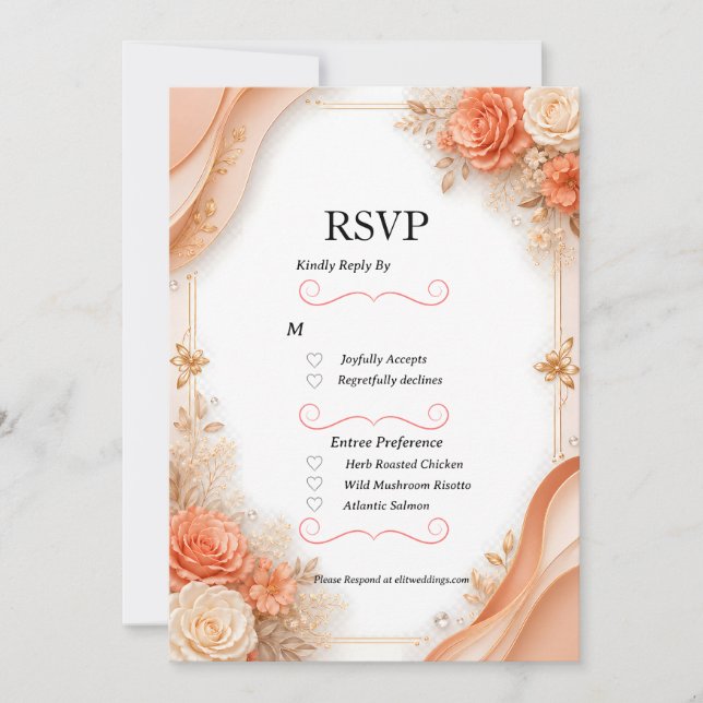 Elegant ros- och vit blomsterbröllop RSVP-kort (Framsida)