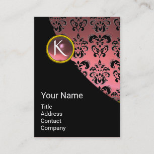 ELEGANT RÖS SVART GULD DAMASK ÄDELSÄRKE MONOGRAM VISITKORT