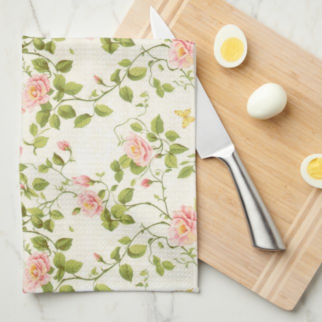 Elegant ros vinträds blomstrande kökshandduk (Vikt i Fjärdedel)
