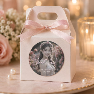 Elegant Rosa 18-årsfirande Tack Foto Runt Klistermärke