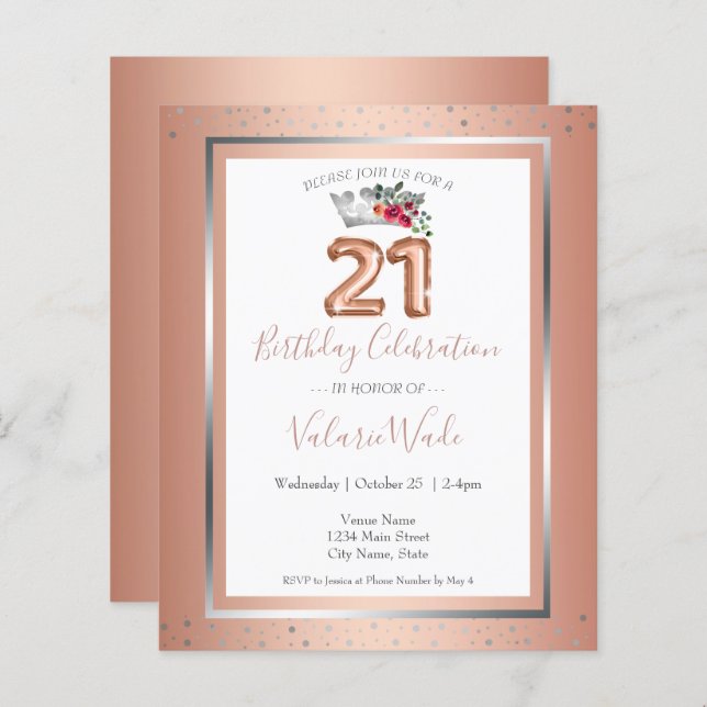 Elegant  Rosa 21:a födelsedag Party (Fram/baksida)
