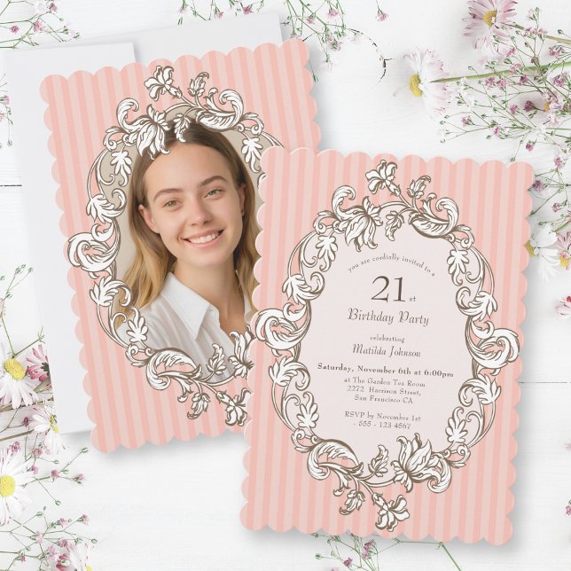 Elegant Rosa 21:a födelsedag Party Inbjudningar (Elegant Pink 21st Birthday Party Invitation)