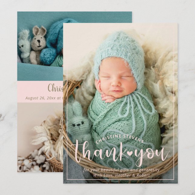 Elegant Rosa 3 Fågelmeddelande om foto Tack Julkort (Fram/baksida)