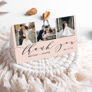 Elegant Rosa 3 Photo Collage Tack Kort