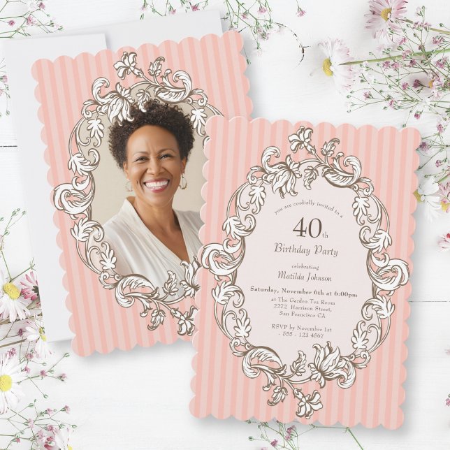 Elegant Rosa 40:e födelsedag Party Inbjudningar (Elegant Pink 40th Birthday Party Invitation)
