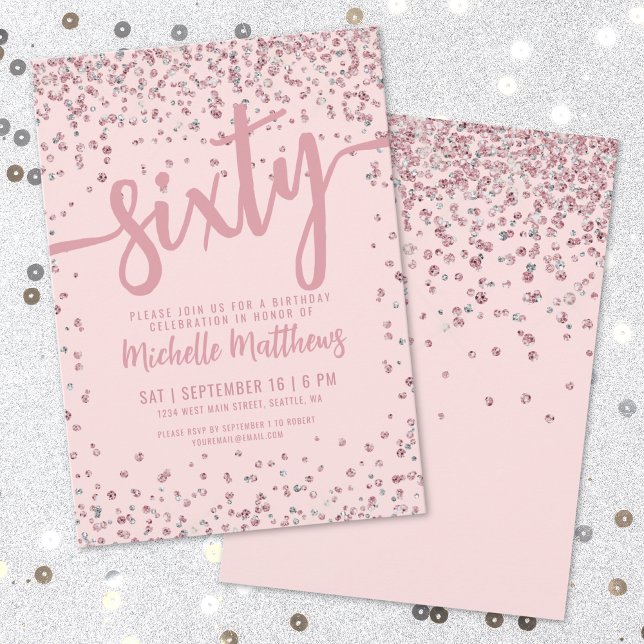 Elegant Rosa 60-årsdag Inbjudningar (Elegant Blush Pink 60th Birthday Invitation)