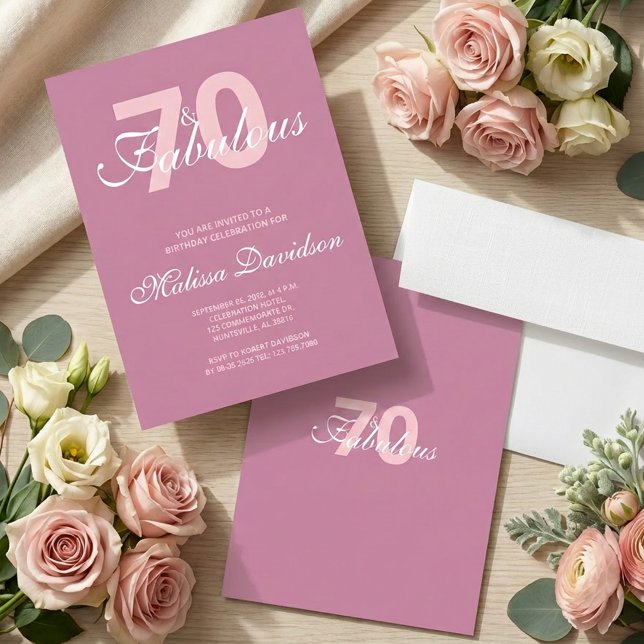 Elegant Rosa 70 och Fantastisk Födelsedag Inbjudningar (Elegant Pink 70 and Fabulous Birthday Invitation)