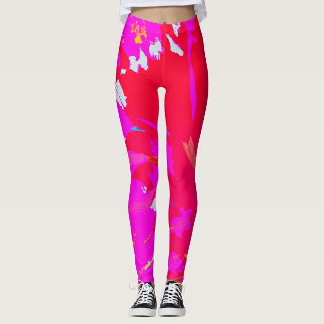 Elegant Rosa Abstrakt Mönster Leggings (Framsida)
