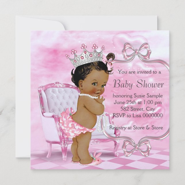 Elegant Rosa African American Baby Shower Inbjudningar (Framsida)