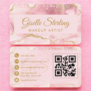 Elegant Rosa Agate Makeup Artist QR-kod Visitkort