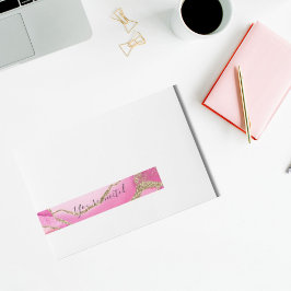 Elegant Rosa Agate Stone Guld Glitter Bröllop Wrap Etikettband