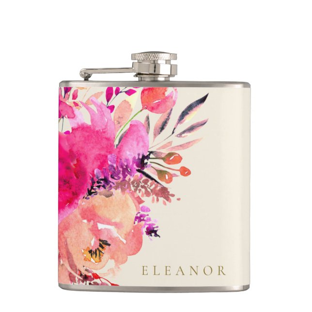 Elegant Rosa Akvarell Blommig Anpassad Bröllopskvä Fickplunta (Framsidan)